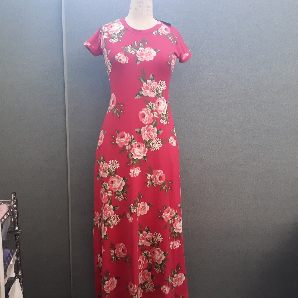 Pink floral maxi dress